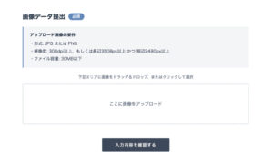 画像解像度バリデーション機能の入力画面 JPG/PNG・250dpi以上・30MB以下の要件を表示したアップロードフォーム